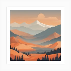 Misty mountains background in orange tone 77 Art Print