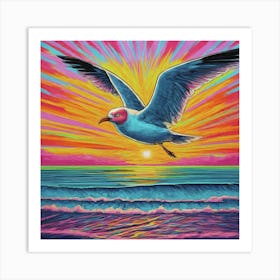 Seagull At Sunset Art Print