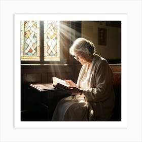 An Elderly Woman Of Faith Dressed In A White Cardigan Is Absorbed In Reading The Holy Bible Her H (3) Art Print