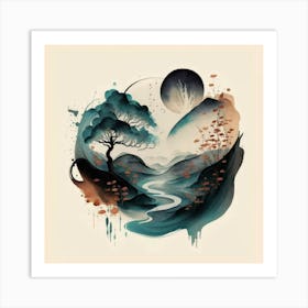 Tree And A River Art Print