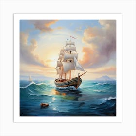 Sailing Ship At Sunset Art Print