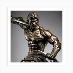 0 Bronze Statue Of A Powerful Warrior, With A Sword Esrgan V1 X2plus Art Print