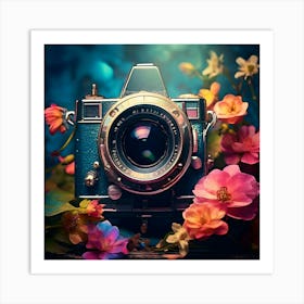 Vintage Camera With Flowers 3 Art Print