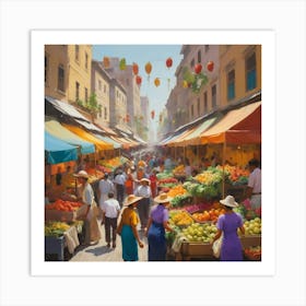 Hong Kong Market Paintings Art Print Art Print