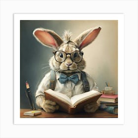 Rabbit Reading Book Art Print