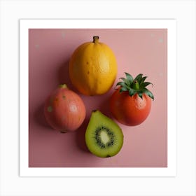 Exotic Fruits On Pink Background Art Print 2 Art Print