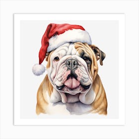 Bulldog Santa Hat 6 Art Print