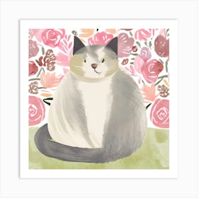 Cat With Flowers 2 Art Print