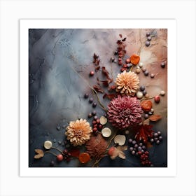 Abstract Autumn Flowers On A Dark Background Art Print