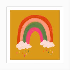 Rainbow And Raindrops Square Art Print