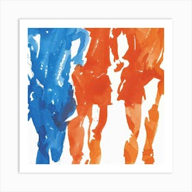 Two Runners In Blue And Orange Art Print