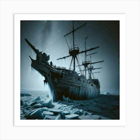 Ship Trapped On The Ice Art Print