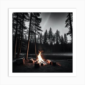 Campfire In The Woods 14 Art Print