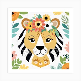 Floral Cute Baby Lion Nursery Illustration (3) Art Print