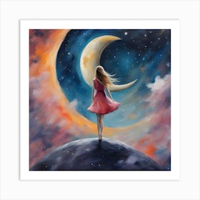 Moon And The Girl Art Print