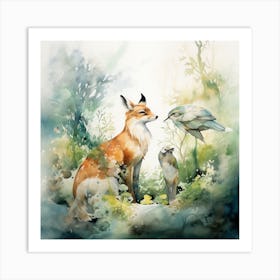 Fox And Bird 1 Art Print