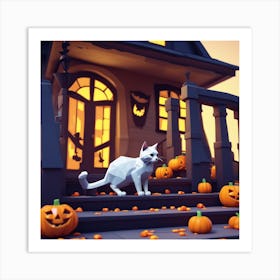 Halloween Cat In Front Of House 13 Art Print