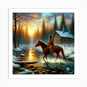 Native American Indian Crossing A Stream Copy Art Print