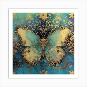 Butterfly In Blue And Gold 1 Art Print