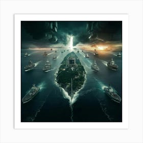 Warships In The Sea Art Print