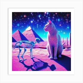 Cat And Skeleton 1 Art Print