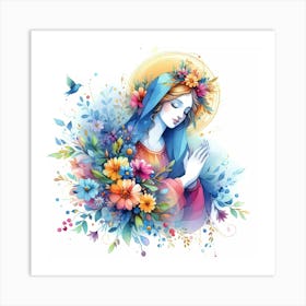 Mary With Flowers Art Print