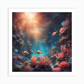 Mystical Underwater World With Vibrant Coral Art Print