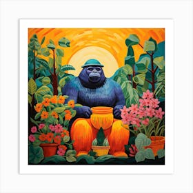 Gorilla In The Garden Art Print