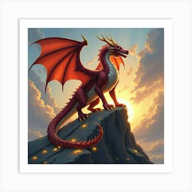 A Fierce Dragon Queen Perched On A Mountain Of Gleaming Treasure 1 Art Print