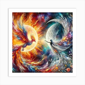 Phoenix And Moon Art Print