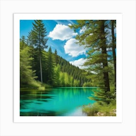 Blue Lake In The Forest 15 Art Print