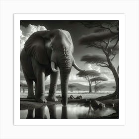 Elephant In The Savannah Art Print