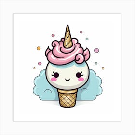 Unicorn Ice Cream Cone Art Print