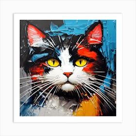 Cat With Yellow Eyes Abstract  Watercolor Art Art Print