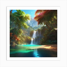 Waterfall In The Jungle 3 Art Print