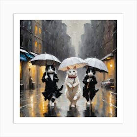 Cats In The Rain Art Print