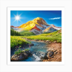 Radiant Sunrise Over A Vibrant Mountain Landscape Art Print