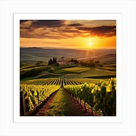 Sunset Growing Landscape Farm Grape Nature Sun Farming Tree Vinery Wine Scenic Field Wi (2) Art Print