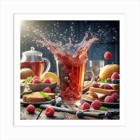 Splash Of Raspberry Juice On The Table Art Print