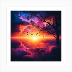 Sunset With Birds 1 Art Print