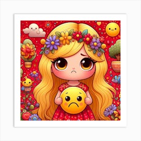 Sad Girl Holding Emoji 1 Art Print