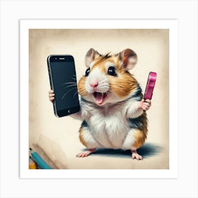 Hamster Holding Cell Phone 3 Art Print