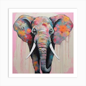 Elephant With Flowers Art Print