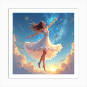 Beautiful Dancer With Watercolor Celestial Clouds 1 Art Print