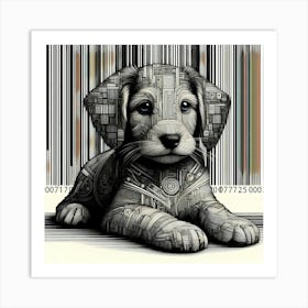 Barcode Dog Stunning Robotic Dog Digital Art Cyberpunk Mechanical Masterpiece for Modern Decor Poster