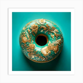 Firefly Turquoise, Donut, Floral, Patterns, Gold, Trim, Cinematic, Lighting, Low Angle, High Resolut (9) Art Print