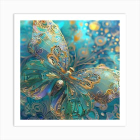 Butterfly In Blue And Gold 3 Art Print