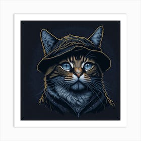 CAT WHITE HAT Art Print