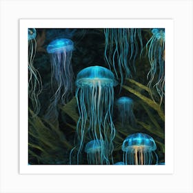 Bioluminescent Jellyfish Abstract Fractal Patternin The Jungle By Jacob Lawrence And Francis Pi 987961941 (2) Art Print