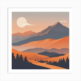 Misty mountains background in orange tone 20 Art Print